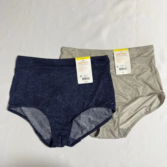Warner's Brief Underwear Women's M/6 High Waist No Pinch Panty Beige Navy 2 pair - Picture 1 of 9